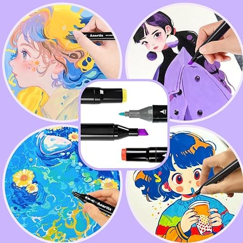 Aoartix Alcohol Based Markers, 100 Colors Art Drawing Permanent Marker Set for Kids Adult Coloring Supplies, Dual Tips Fine & Chisel Coloring Marker for Artist Illustration Sketch Books thumbnail 8