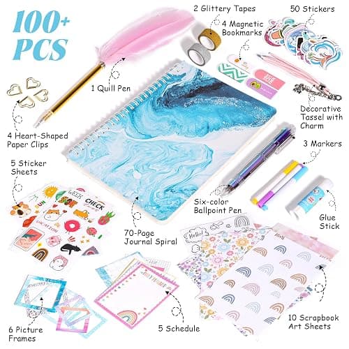 VERTOY DIY Journal Kit for Girls - Ideas Birthday Gifts and Toys Age 8 9 10 11 12 13+ Years Old, Kids Scrapbook Journaling Kit for Writing Diary Supplies Set, Teen Girls Trendy Stuff thumbnail 4