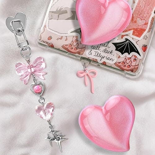 AIERSA Cute Charms Set for Kindle,Including Dust Plug Charm Type C/USB C,Heart Grip Holder,Bling Keychains with Hook for Kindle Accessories,Compatible for Kindle Paperwhite 11th 12th Generation-Pink thumbnail 7