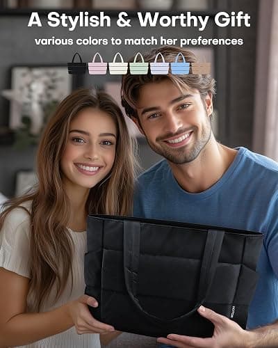 HOTOR Puffer Tote Bag for Women, Nurses - Multi-Pocket Lightweight Bag for Work - Quilted Handbag for Travel and Gym thumbnail 6