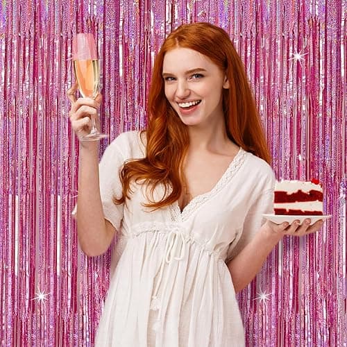 Tinsel Curtain Pink Birthday Party Decorations 2 Packs Glitter Foil Fringe Curtain Decor Streamers Photo Booth for Birthday Christmas Wedding Halloween Graduation thumbnail 6