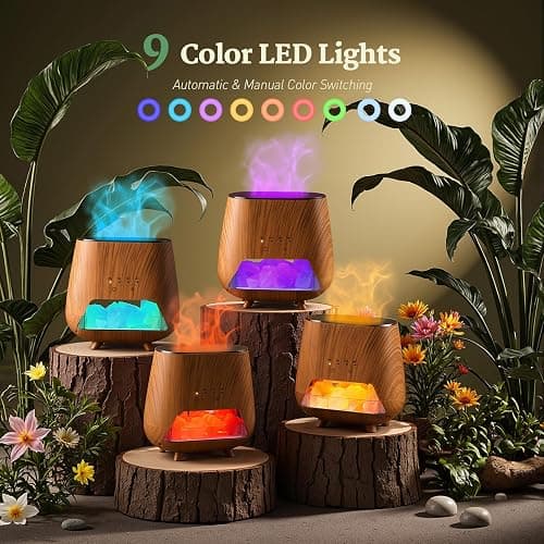 JJNJJN Essential Oil Diffuser for Home: 200ml Aromatherapy Diffuser with Himalayan Pink Salt Rock, Cool Mist Humidifier with Auto Off Function and 9 Colors LED Night Light for Bedroom thumbnail 6