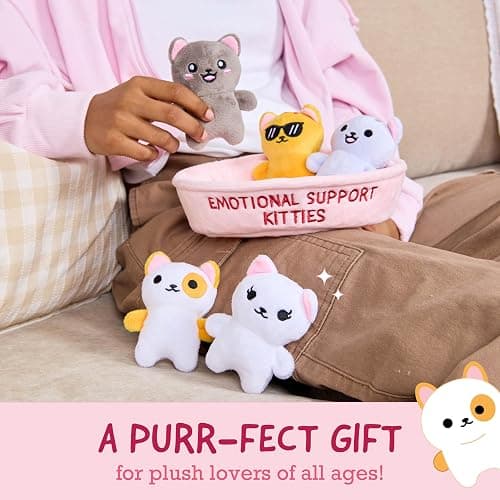 WHAT DO YOU MEME? Emotional Support Kitties by Relatable, Cuddly Stuffed Animals and Toys, Squishy Toys and Plushies, Great Ideas for Loved Ones of All Ages, Includes 5 Plushies with Carrying Basket thumbnail 6