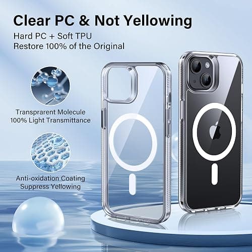 Supdeal Magnetic Clear Case for iPhone 15, [Compatible with MagSafe] [Non Slip Bumper & Not Yellowing] Military Grade Shockproof Transparent Silicone Phone Cover, 6.1", Transparent thumbnail 3