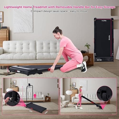 Walking Pad with Handle Bar and Incline, 3.0HP Electric Portable Small Treadmills with Incline for Home Small Spaces, 0.6-7.6MPH Compact Walking Pads Treadmill with Handles, 350LBS thumbnail 9