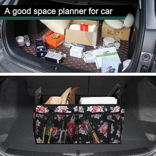 Femuar Car Trunk Organizer,Car Storage Organizer with 72L Large Capacity Waterproof Collapsible and 11 Pockets,Trunk Organizer for Car Suv/Jeep/Sedan, Large Size, Flower thumbnail 5