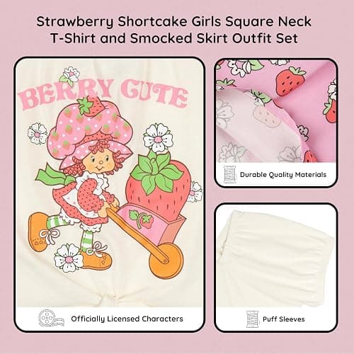Strawberry Shortcake Girls Square Neck T-Shirt and Smocked Skirt Outfit Set Toddler to Big Kid Sizes (2T - 10-12) thumbnail 7