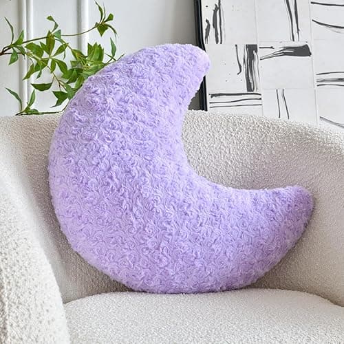 ZCNYCLAM Moon Pillow, Moon Shaped Pillow with Soft Faux Fur for Couch Bed Sofa, Cute Half Moon Pillows with Room Decor for Bedroom Living Room (19 Inches, Lavender) - Image 1