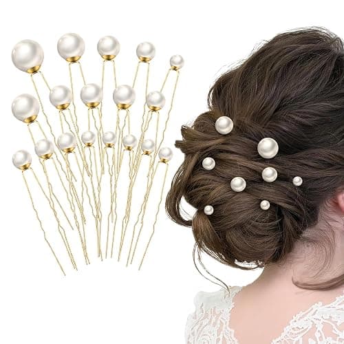 Dayofun 18 Pieces Wedding Pearl Hair Pins, U Pearl Shaped Hair Accessories for Brides Bridesmaids Women, Gold - Image 1