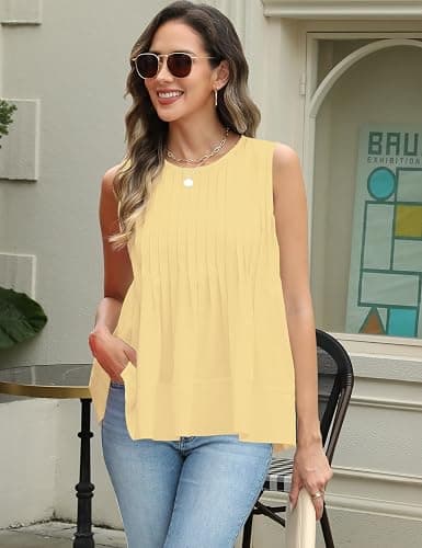 Megfie Womens Summer Pleated Peplum Sleeveless Blouse Tank Tops Round Neck Y2K Babydoll Blouse Shirt thumbnail 4