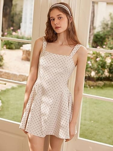 CIDER Womens Polka Dot Going Out Dress Cute Summer Date Night Square Neck Sleeveless Mini Dress thumbnail 5