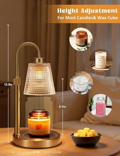 Innqoo Gold Candle Warmer Lamp with Timer, Dimmable Candle Warmer for Jar Candles, Height Adjustable Wax Melts Warmer, Birthday Gifts for Women Mom, House Warming Gifts New Home Decor thumbnail 2