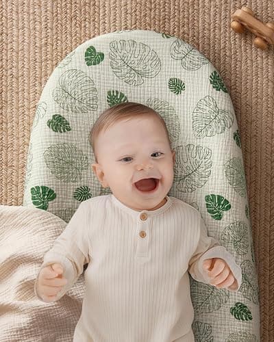 Blissful Diary Muslin Baby Changing Pad with Waterproof Lining Foam, Diaper Changing Table Pad with Cover for Dressers (Monstera, Avocado) thumbnail 5