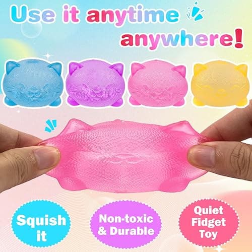 4 Pcs Gummy Cat & Sugar Ball Designs, Anxiety Relief & Focus Kitty Toy, Maltose Filled Squeeze Toys for Sensory Play，Sensory Fidget Toys for Adults, Kids, Slow Rising Squishy Stress Balls thumbnail 3