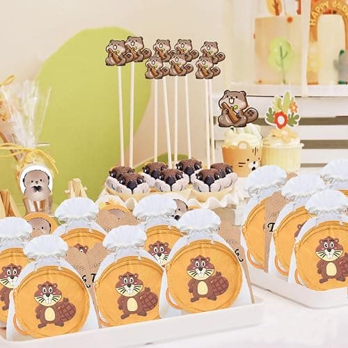 Elecrainbow 36 Pack Beaver Change Purses Set Include 12 Wallets with Keyring, 12 Thank You Tags and 12 Organza Bags for Safari, Jungle,Wild Birthday, Castor Decoration,Khaki thumbnail 2