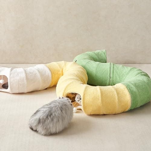 EHEYCIGA Cat Tunnel Bed for Indoor Cats, Cute Cat Donut Toy Tunnel for Small Large Cats with Washable Circle Cushion, Peekaboo Pet Cave Play Tunnel for Kitten, Puppy, Rabbit - Green thumbnail 9