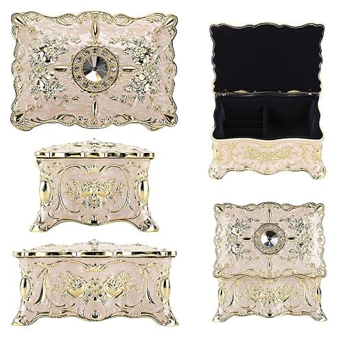 Hipiwe Small Vintage Jewelry Box Decorative Trinket Box, 3.7x 2.7x 2 inch | Enameled Metal Treasure Chest Organizer Rectangular Keepsake Box Case Wedding Christmas Gift for Women thumbnail 7