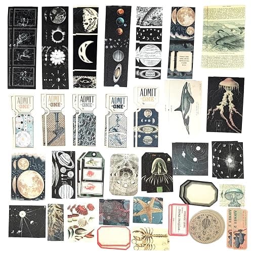 Esweny 200 Pieces Vintage Ephemera Scrapbooking Supplies Pack for Journaling, Decoupage Paper Scrapbook Stickers Kit for Junk Journal Planners Collage Craft Notebooks Album (Space and Sea) thumbnail 5