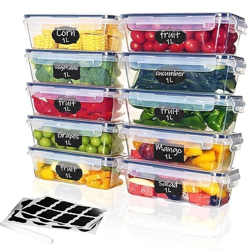 Ordeluxe Lot de 10 x 1L Boite Rangement Cuisine, boite hermetique alimentaire, Boite Alimentaire Plastique Cuisine, Sans BPA, Adaptés au Micro-ondes, au Congélateur et au Lave-vaisselle - Image 1