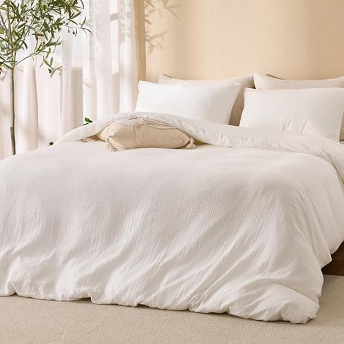 RENEWROOTS Off White Duvet Cover Queen Size 100% Sandwashed Cotton | Soft, Lightweight, Breathable Duvet Cover Set 3 Pieces with Zipper Clousre & Corner Buttons Queen 90"x90" thumbnail 2