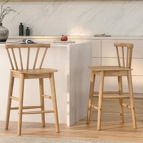HoeuThien Wood Bar Stools Set of 3, 24" Wooden Counter Height Barstools, Modern Armless Farmhouse Bar Dining Chairs with Back & Footrest for Kitchen Island Pub Light Brown - Light Brown - 3 PCS thumbnail 7