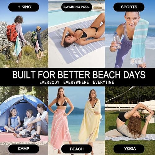 Turkish Beach Towels Vacation Essentials with Bag Quick Dry Sand Free Soft Absorbent Adult Bath Pool Swim Long Wide Stripe Towel Cloud Linen Sandfree Mat Summer Thing Lightweight Thin Travel Blue thumbnail 2