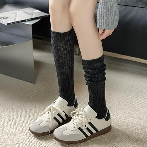 COZYOFFI Womens Slouch Long Socks: 4 Pairs Boot Socks Pairs with Sneakers - Knit Ribbed Fabric thumbnail 6