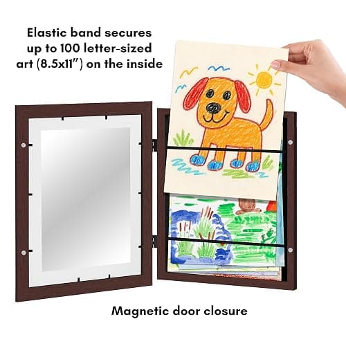 Americanflat Kids Artwork Frame Changeable (Mahogany) - Magnetic Door Holds 100 Art Pieces - 8.5x11 Letter Size Display with Mat or 10x12.5 Without Mat - My Mini Masterpiece thumbnail 2