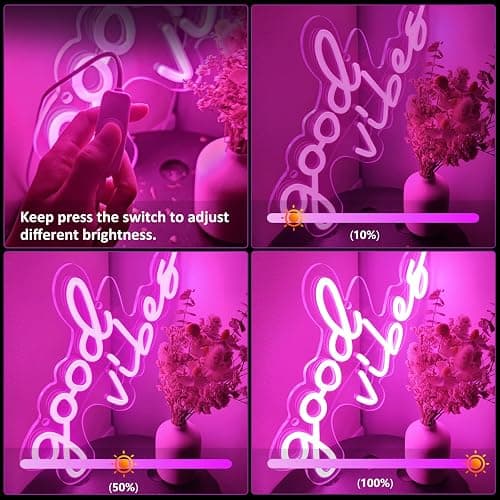 Good Vibes Neon Sign with Dimmable Switch Powered by USB, Super Bright Pink LED Neon Signs for Wall Decor,Neon Lights for Bedroom(16.1 * 8.3") thumbnail 3