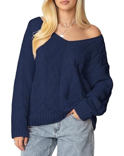 IWD Women's Oversized Sweaters Cable Knit V Neck Long Sleeve Pullover Sweater 2025 - Image 1
