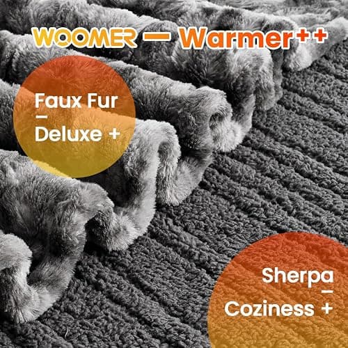 WOOMER Heated Blanket King Size, Dual Control, Electric Blanket 90"x 100", Double-Sided Faux Fur&Sherpa, Overheat Protection, 10 Heating Levels & 12H Auto Off, CPF, Home Office thumbnail 2