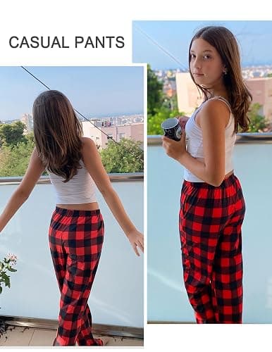 Arshiner Pajama Pants for Girls Long Sleep Plaid Pants Soft Lounge Pj Bottoms with Pockets thumbnail 7