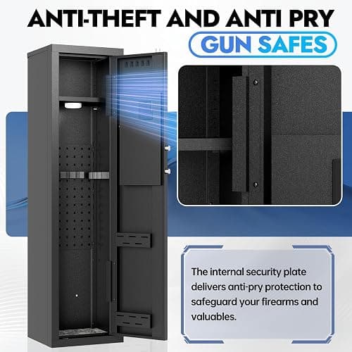 3-5 Long Gun Safe, Anti-Pry Cabinet for Scoped Rifles & Shotguns | Heavy-duty anti-pry construction, digital keypad, backup battery box, pre-drilled mounts, great for garage & hunting thumbnail 7