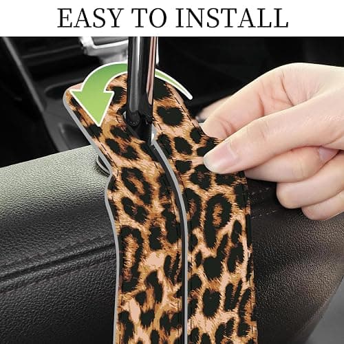 AXRQLSU PU Leather Car Seat Hook, Storage Headrest Hanger, Cute Car Backseat Organizer, Car Hooks For Purses and Bags Brown Leopard Print thumbnail 5