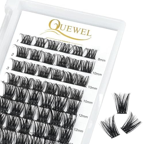 QUEWEL Cluster Lashes 72 Pcs Wide Stem Individual Lashes C/D Curl 8-16mm Length DIY Eyelash Extension False Eyelashes Honey01 Styles Soft for Personal Makeup Use at Home (Honey01-D-MIX8-16) - Image 1