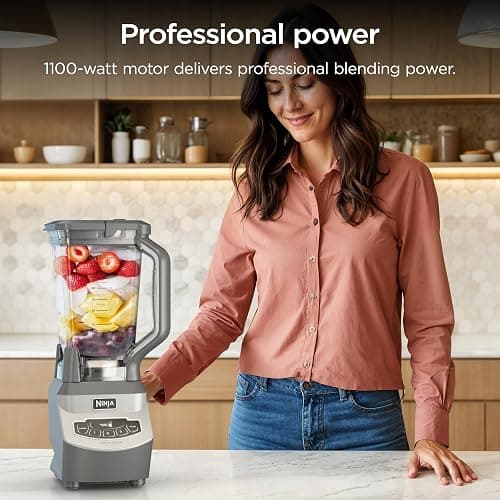 Ninja BL660C Professional Countertop Blender With 1100-Watt Base,72Oz Total Crushing Pitcher and(2)16 Oz Cups For Frozen Drinksand Smoothies,Silver/Gray,1100W,(Canadian Version)Silver/Grey,7.8 Pounds thumbnail 2