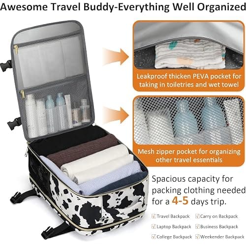 Tenot Carry on Backpack for Women TSA Approved 15.6 Inch Travel Laptop Backpack for Women Travel Essentials Womens Travel Backpack Cow Print thumbnail 3