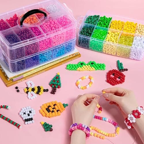 Simetufy 10000Pcs Pony Beads Bulk, 30 Colors Rainbow Kandi Beads for Hair Braiding Bracelet Making Kandi Jewelry Key Chains DIY Crafts Gifts Christmas Gifts (5.73lb, Stack Box) thumbnail 5