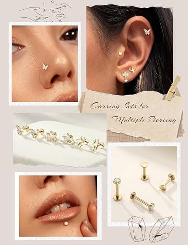 ORAZIO Hypoallergenic Flat Back Stud Earrings Surgical Steel Cartilage Earrings for Women Flatback Threadless Push in Nose Studs Lip Labret Medusa Conch Helix Tragus Piercing Jewelry 16G/18G/20G thumbnail 3