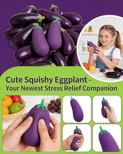 Stretchy Glue-Sand Filled Rubber, Latex Soft Decompression Toy,Squishy Toy, Fake Fruits and Vegetables,High-Elastic Stretchable, Decompression Toy for Adults and Children (Eggplant-2 Pack) thumbnail 5