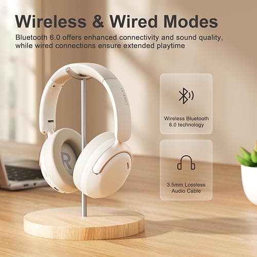 LORELEI QC30 Hybrid Active Noise Cancelling Headphones,Over-Ear Wireless Bluetooth,Beige Protein Leather, Active Noise Control & Transparency Mode,Deep Bass, Built-in Mic thumbnail 8