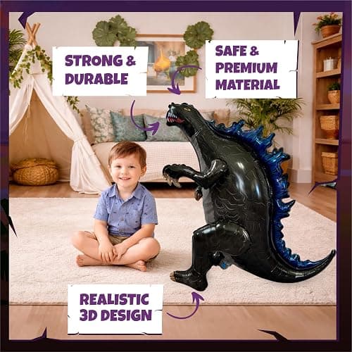 Dinosaur Balloon JUMBO Mylar Standing Foil Balloons - Black | Birthday Party Decorations Supplies and Decor | Dinosaur Lover Gifts for Kids Birthday Party and Celebrations thumbnail 4