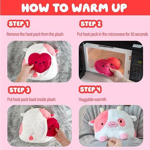 Heatable Scented Cow Plush for Period Cramp Relief & Emotional Support, Microwavable Soft Toy Plushies, Coolable Stuffed Animal for Anxiety, Cute Heating Pad for Pain Relief (Blueberry) thumbnail 5