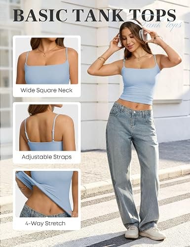 Missclub 3 Pack Double Lined Tank Tops for Women Square Neck Basic Fitted Going Out Tops Spaghetti Strap Summer Y2K Cami thumbnail 5