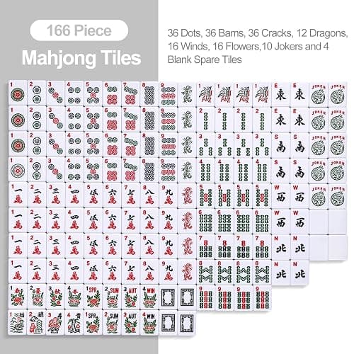 Majolicia American Mahjong Tile Set Complete, 166 White Tiles with Accessories, 4 Mahjong Racks with Pushers, Mahjong Set with Blue Carrying Bag for Beginners (Ma Jong, Mah-Jongg) thumbnail 6