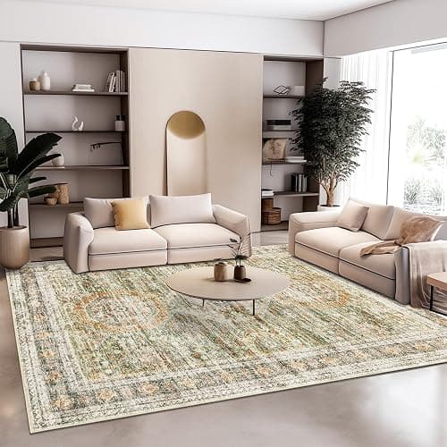 Soalmost 6x9 Area Rug for Living Room Washable 6x9 Non-Slip Modern Rugs for Bedroom Dinning Room Ultra-Thin Indoor Green Orange thumbnail 9