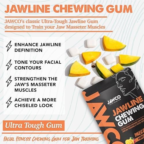 JAWCO Ultra-tough Jawline Chewing Gum | Get a Stronger, Squarer Jawline | Sugar-Free Jaw Training Hard Gum | Chisel, Sculpt, & Tone | 15X Hardness | Facial Fitness Mewing Gum | Muscle Mango (1-Pack) thumbnail 7