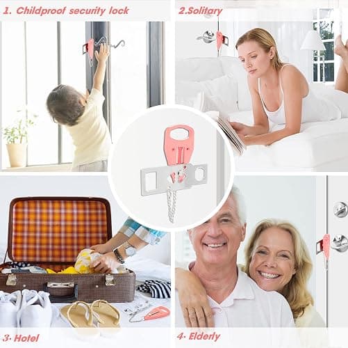 AceMining Portable Door Lock Home Security Door Locker Travel Lockdown Locks for Additional Safety and Privacy Perfect for Traveling Hotel Home Apartment College-Pink(1 Pack) thumbnail 7