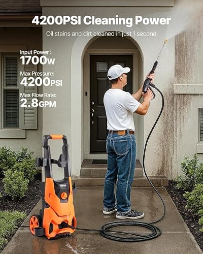 VEVOR Electric Pressure Washer, Max 4200 PSI 2.8 GPM, High-Power Cleaner with Foam Cannon & 4 Nozzles for Driveways, Cars, Fences, Patios, Home Cleaning thumbnail 3