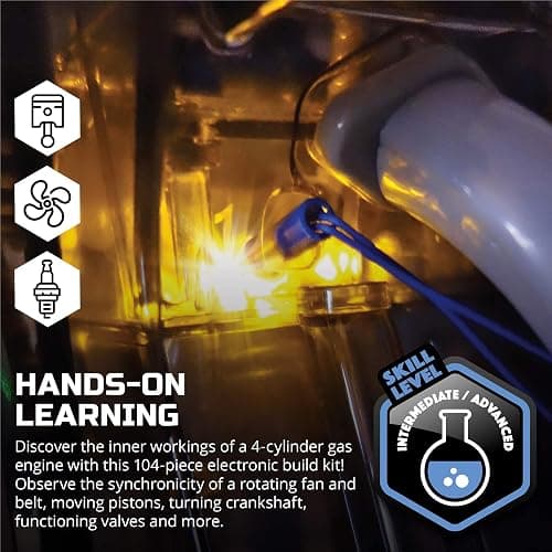 Discovery Model Engine Building Kit, DIY 4-Cylinder Combustion Engine, Working Pistons Fan Valves Belts LED Lights, STEM Mechanic Engineering Construction Experiment Set, Kids & Adults Gift thumbnail 5